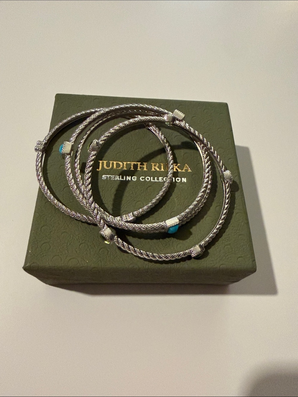 Judith Ripka Silver Braided Bangle Set with Turquoise Accents